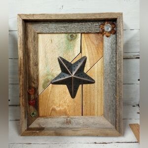 Rustic Metal Star Wall Art Framed Barn Wood Decor Handmade Country Primitive